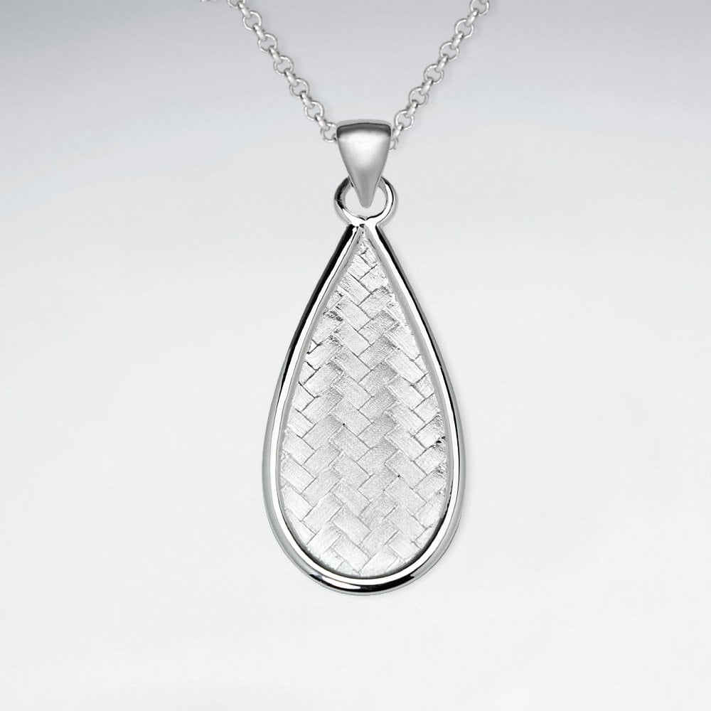 Basket Weave Teardrop Frame Sterling Silver Pendant