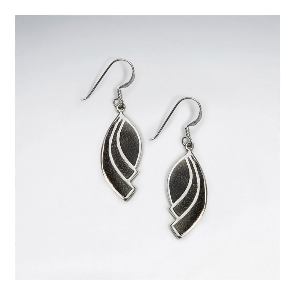 Dangling Black Wood Leaf Silver Earring