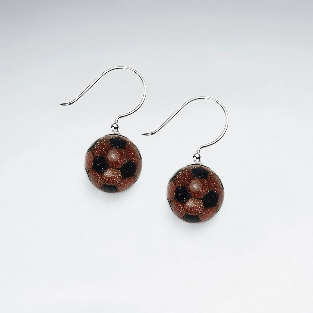 11 mm Football Mother Of Pearl And Black Stone Dangling Silver Earring