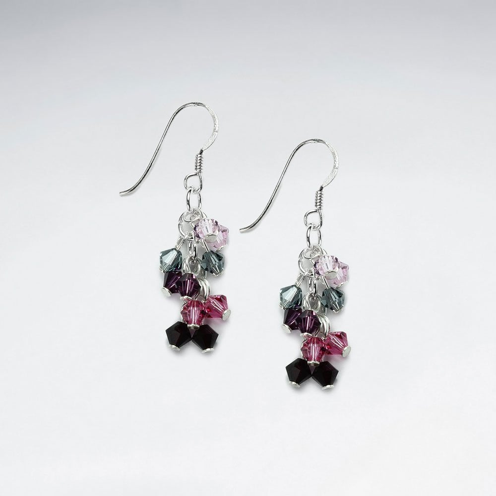 Multi-Hued Crystal Charms Cascade Dangle Earrings