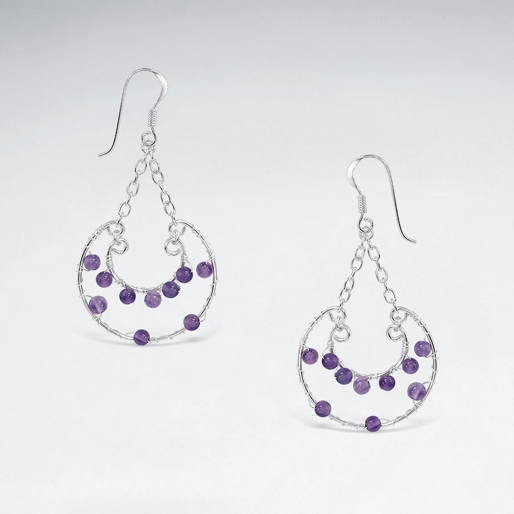 Dangling Basket Silver Earring With Black Stone