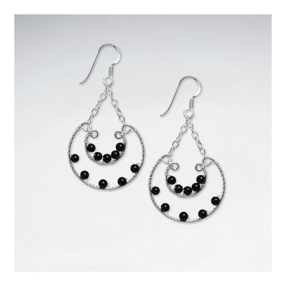 Dangling Basket Silver Earring With Black Stone