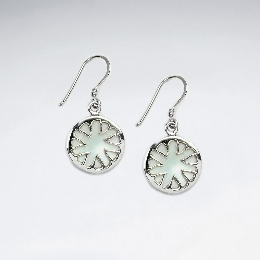 Black Stone Disk Silver Earring With Triangle Edge