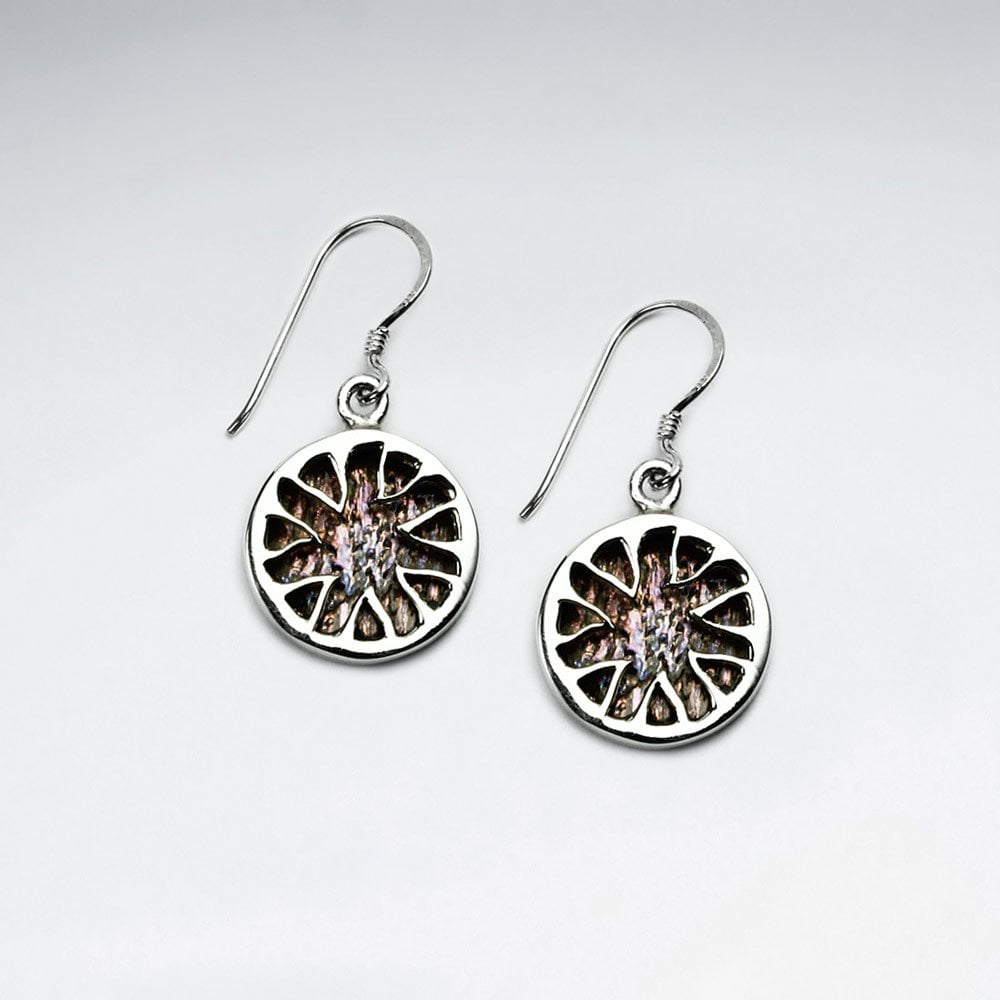 Black Stone Disk Silver Earring With Triangle Edge