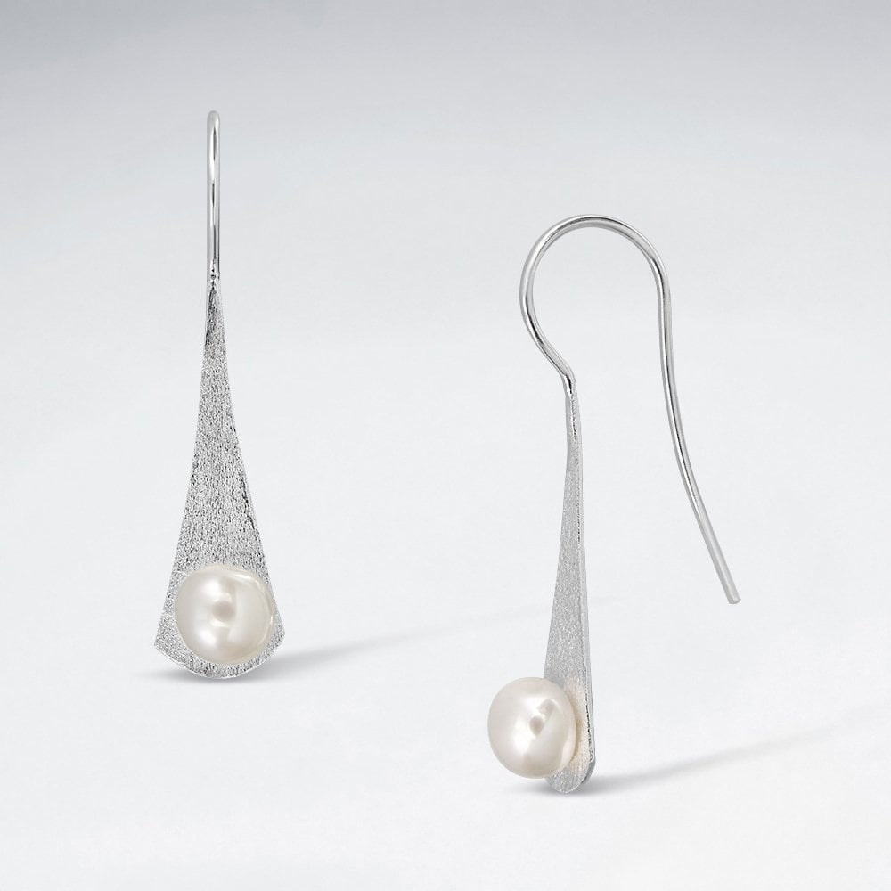 Long Sterling Silver Drop Pink Pearl Earrings