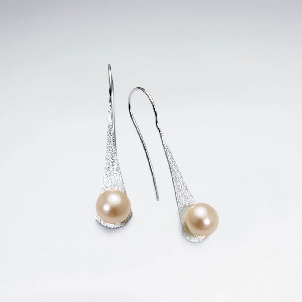 Long Sterling Silver Drop Pink Pearl Earrings