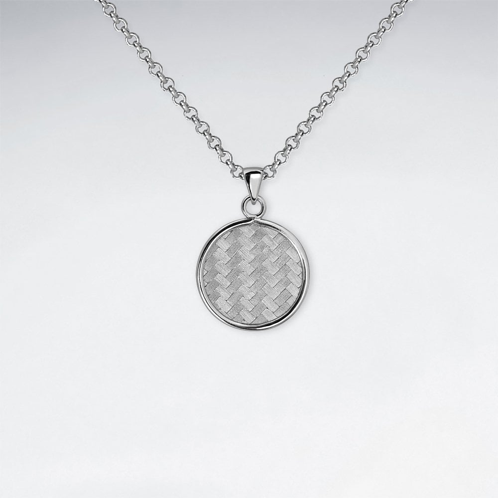 Basket Weave Circle Frame Sterling Silver Pendant
