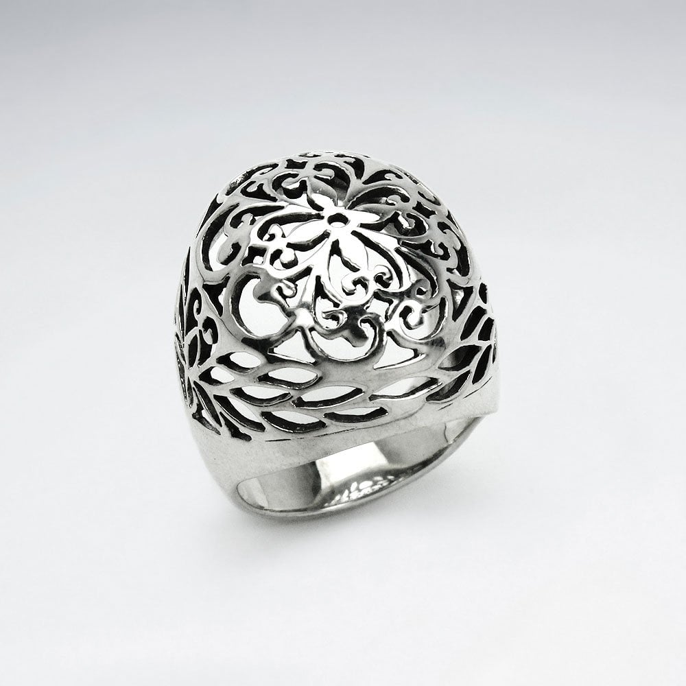 Sterling Silver Puffed Filigree Cocktail Ring