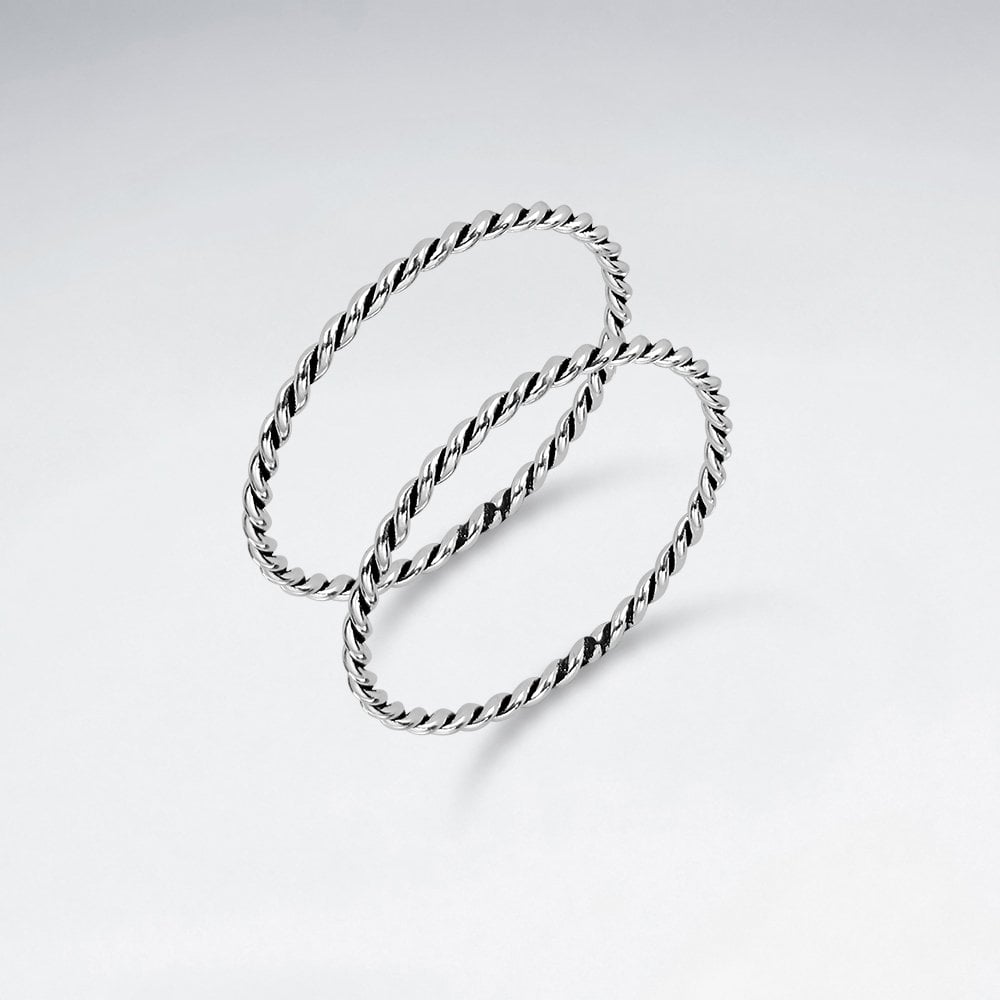 Sterling Silver Twist Band Stackable Rings Pack Of 2 Pieces
