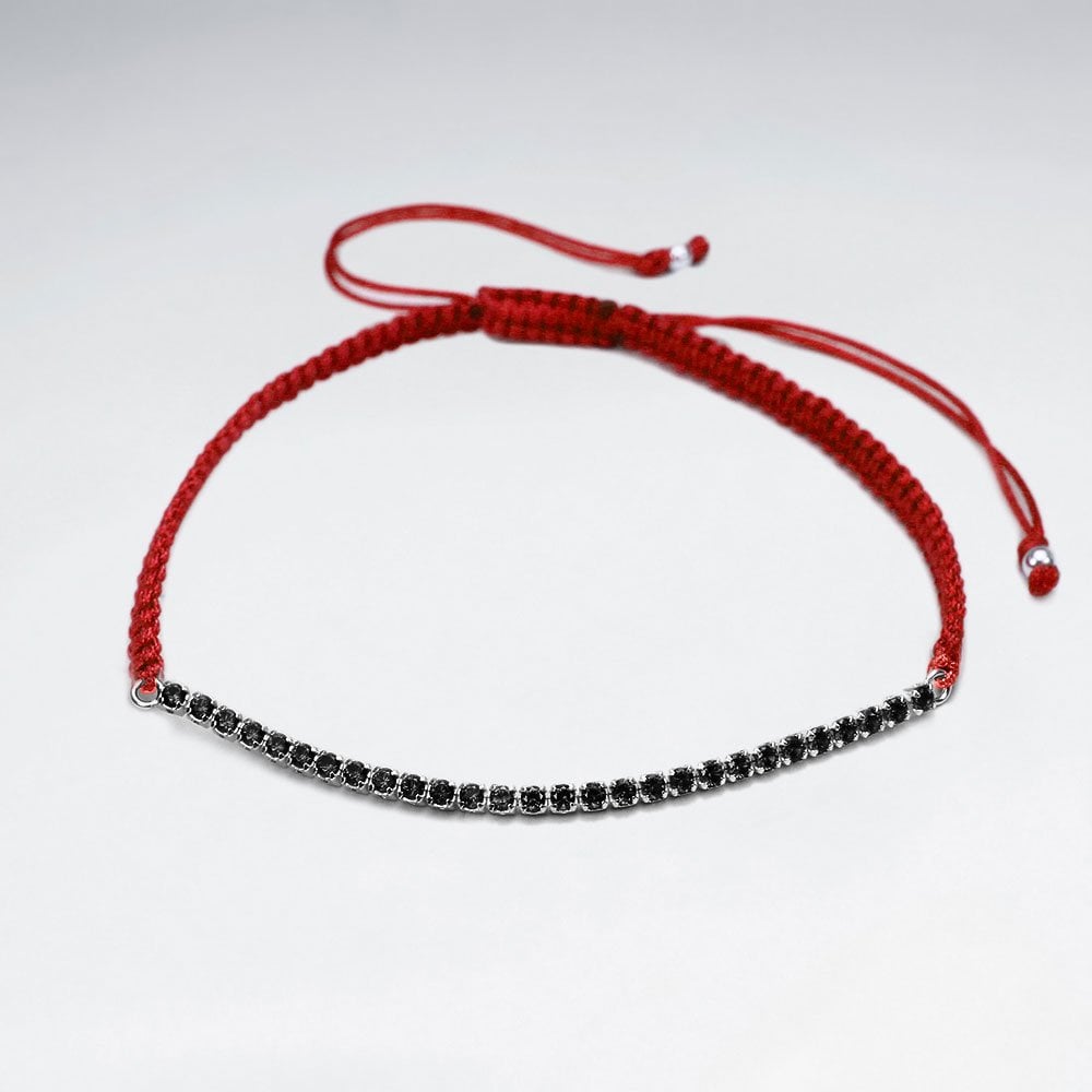 Red Waxed Cotton Half CZ Lined Bracelet