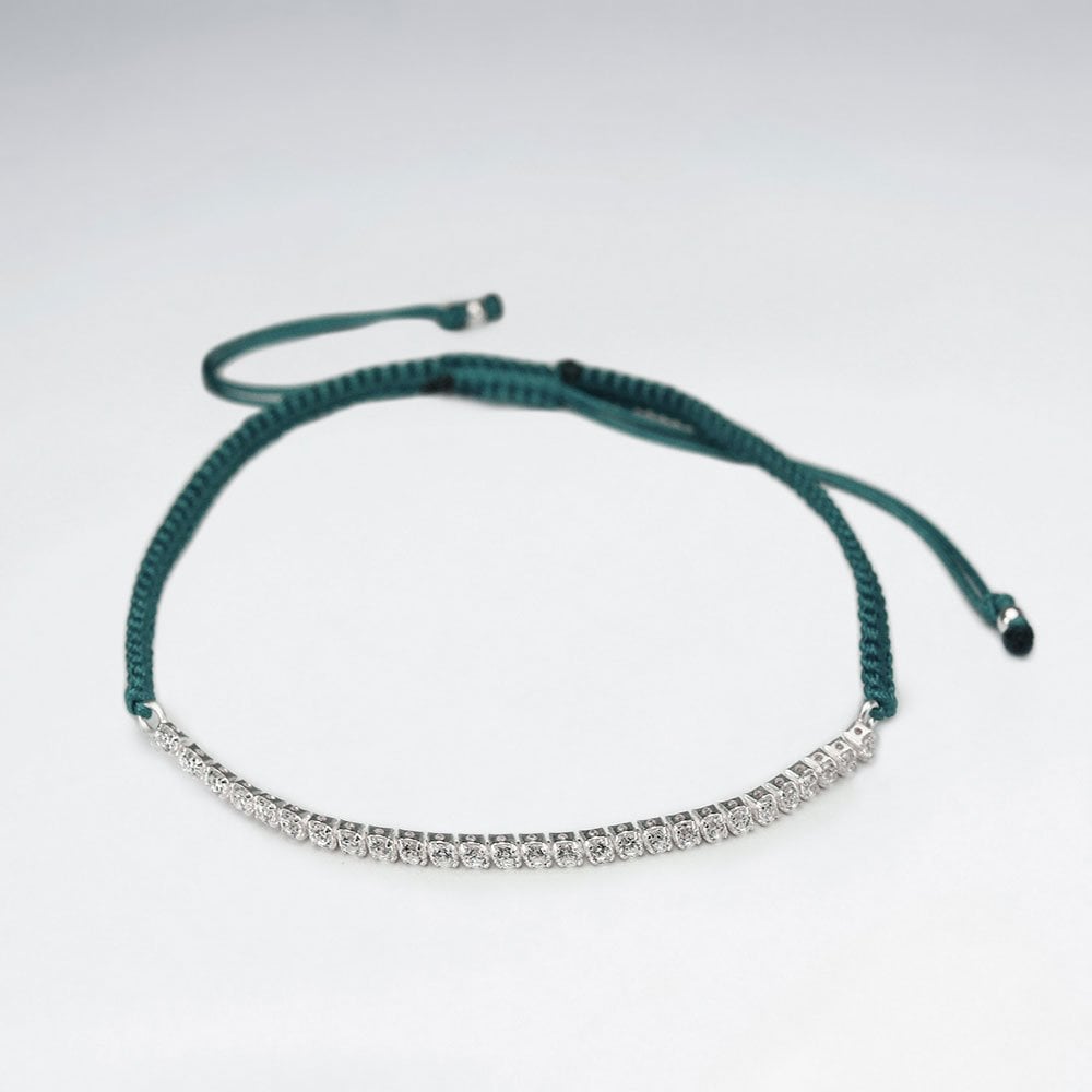 Red Waxed Cotton Half CZ Lined Bracelet
