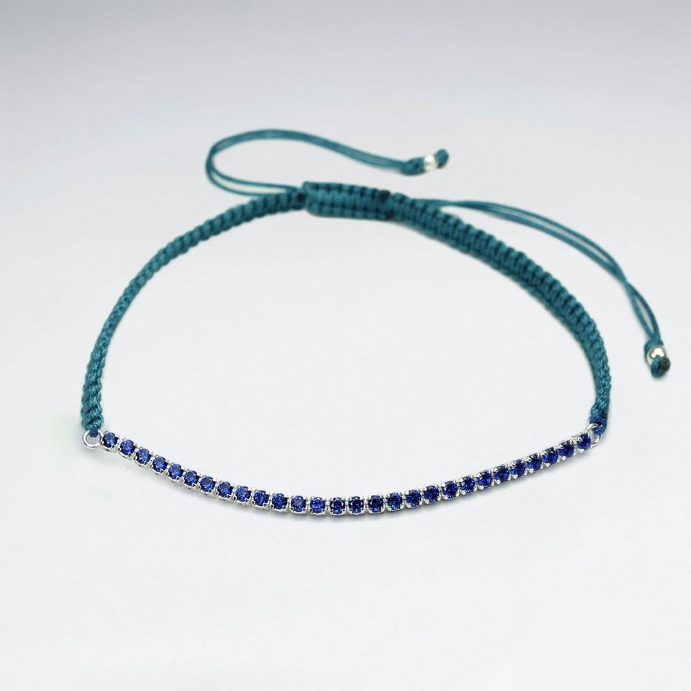 Red Waxed Cotton Half CZ Lined Bracelet