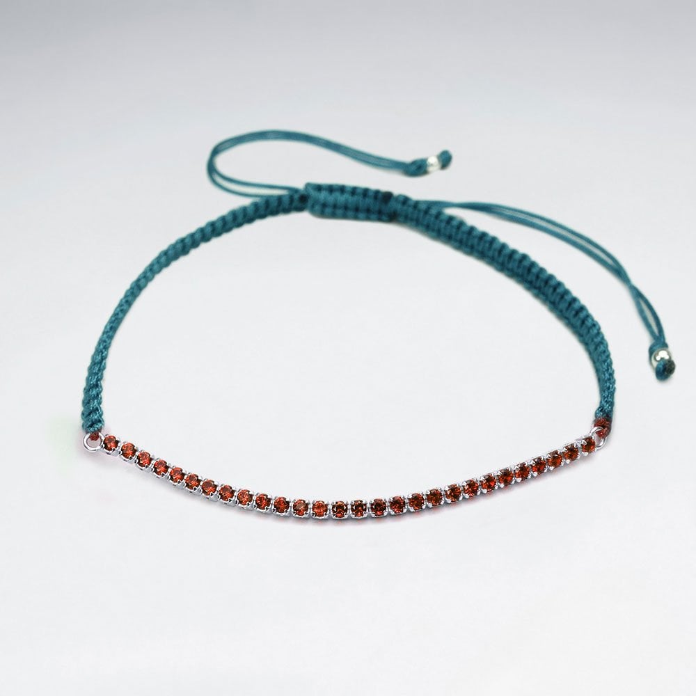 Red Waxed Cotton Half CZ Lined Bracelet