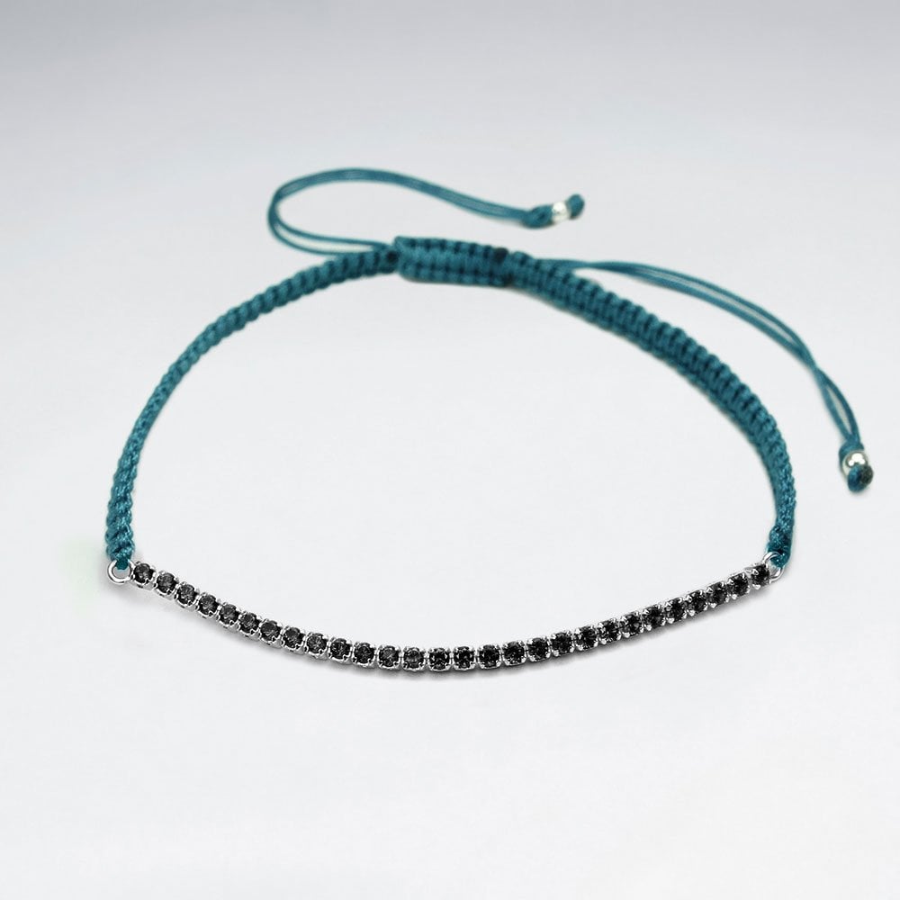 Red Waxed Cotton Half CZ Lined Bracelet