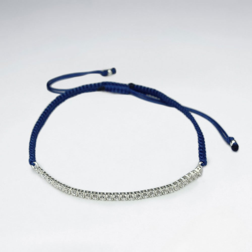 Red Waxed Cotton Half CZ Lined Bracelet