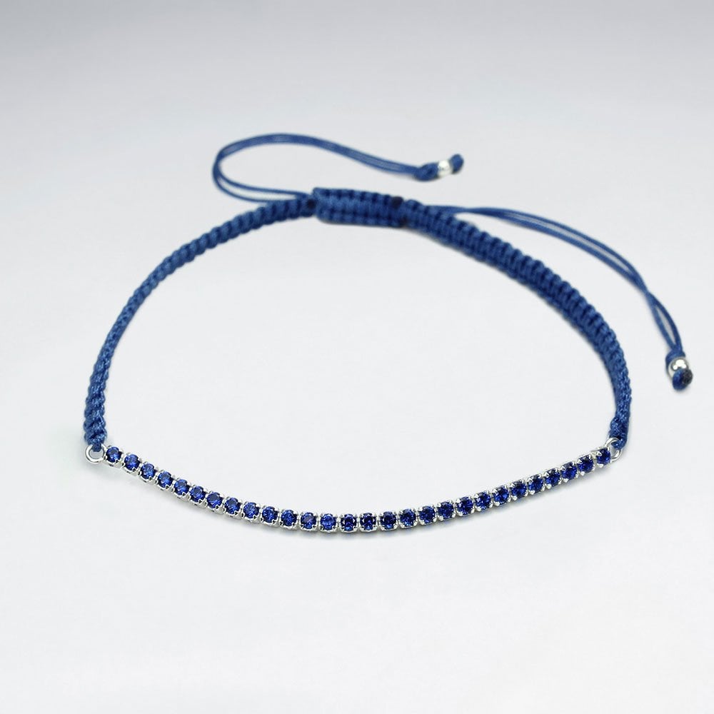 Red Waxed Cotton Half CZ Lined Bracelet