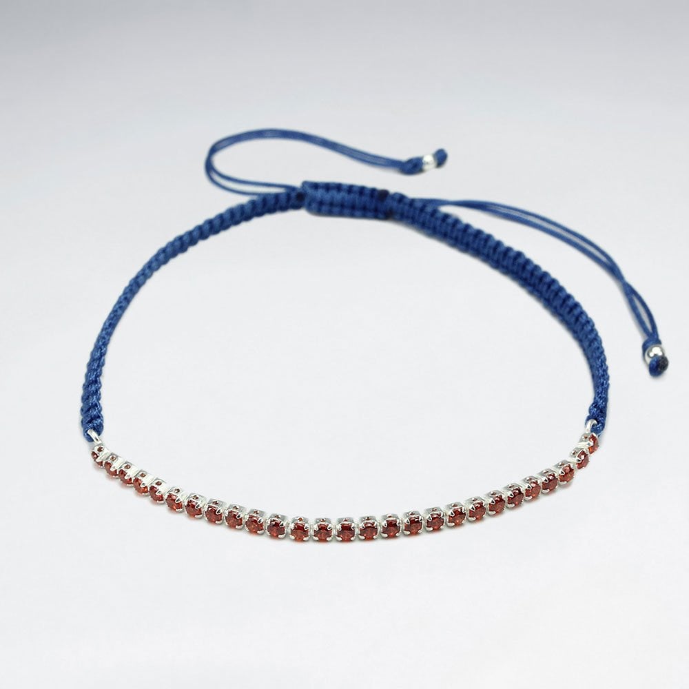 Red Waxed Cotton Half CZ Lined Bracelet