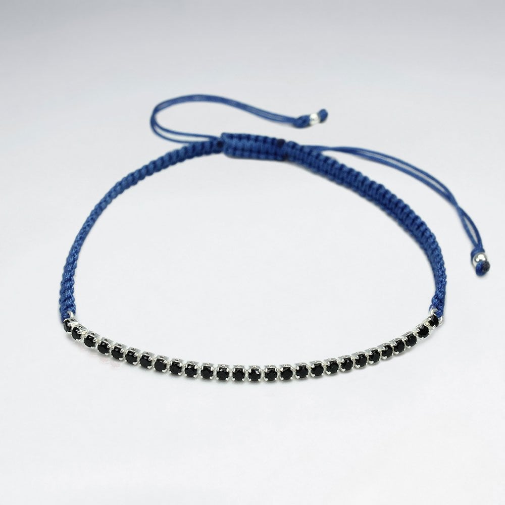 Red Waxed Cotton Half CZ Lined Bracelet