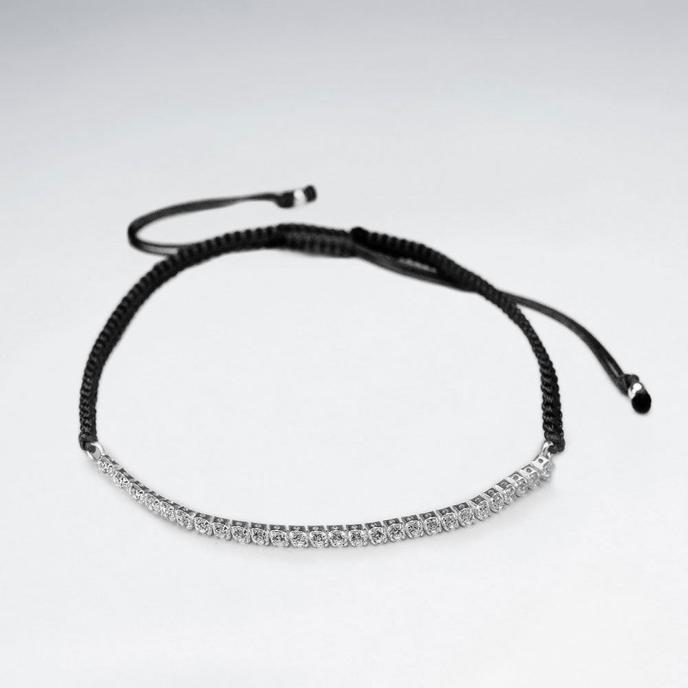 Red Waxed Cotton Half CZ Lined Bracelet