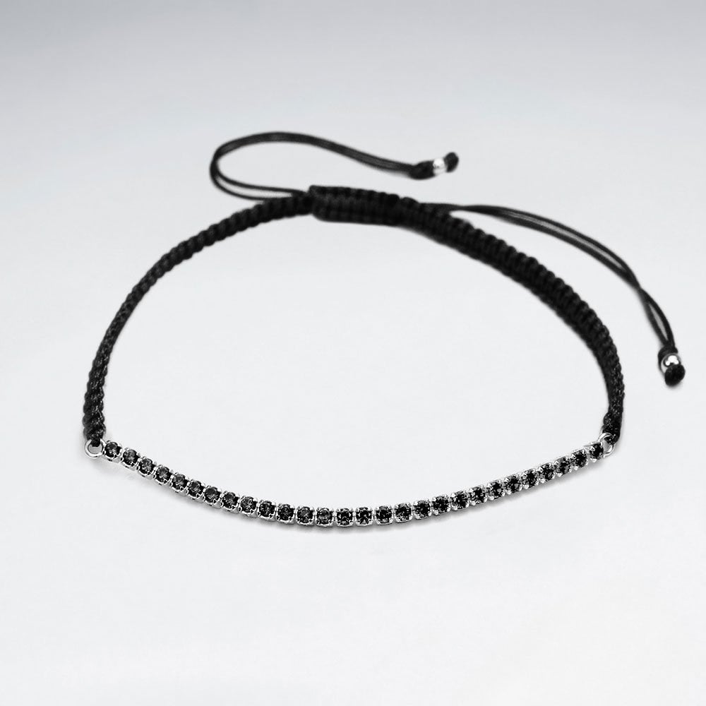Red Waxed Cotton Half CZ Lined Bracelet