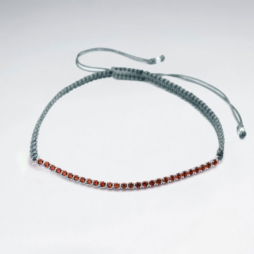 Red Waxed Cotton Half CZ Lined Bracelet