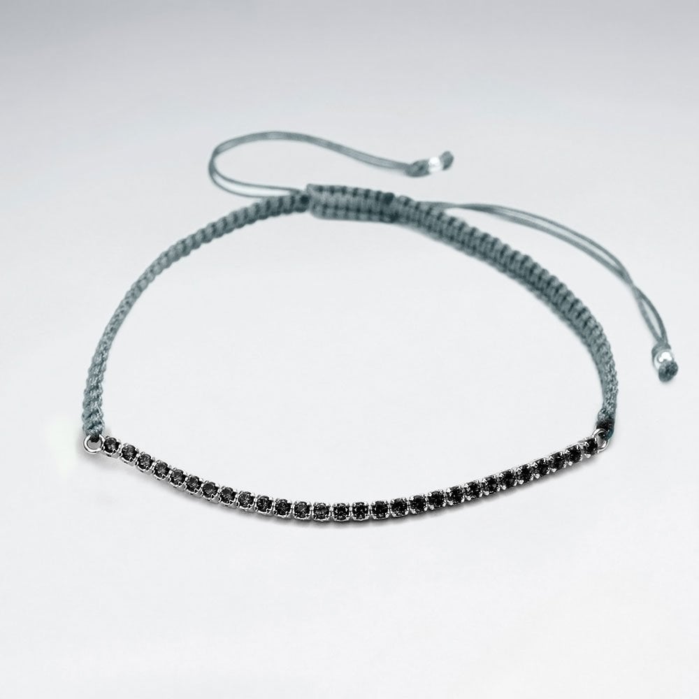Red Waxed Cotton Half CZ Lined Bracelet