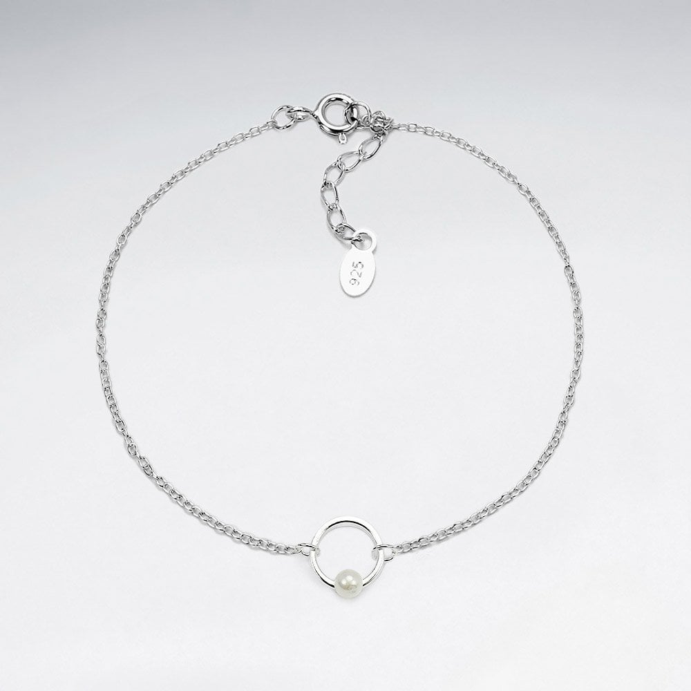 Openwork Circle Sterling Silver and Pearl Bracelet