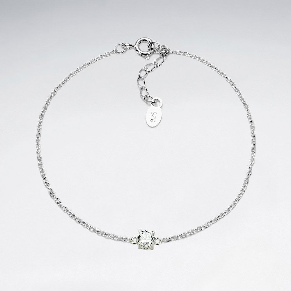Sterling Silver Solitaire CZ Bracelet