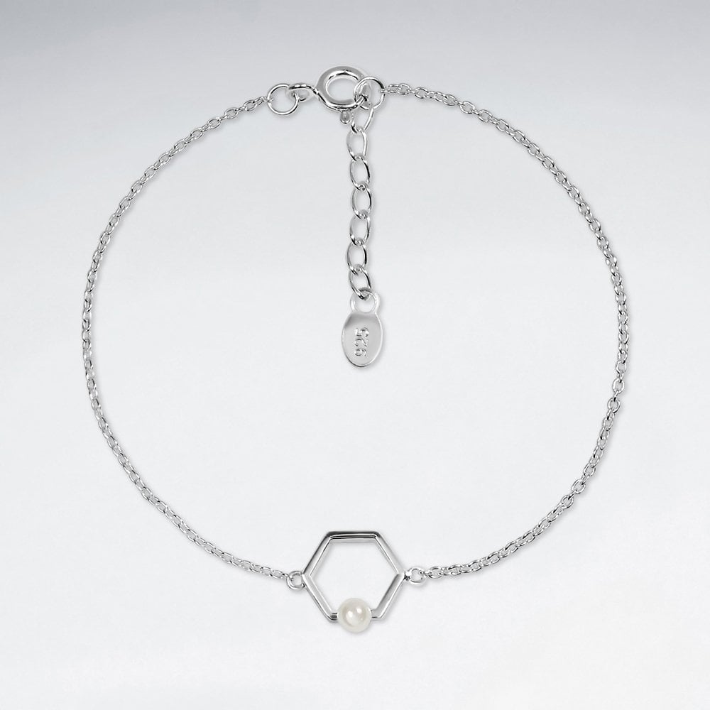 Sterling Silver and Pearl Hexagon Bracelet