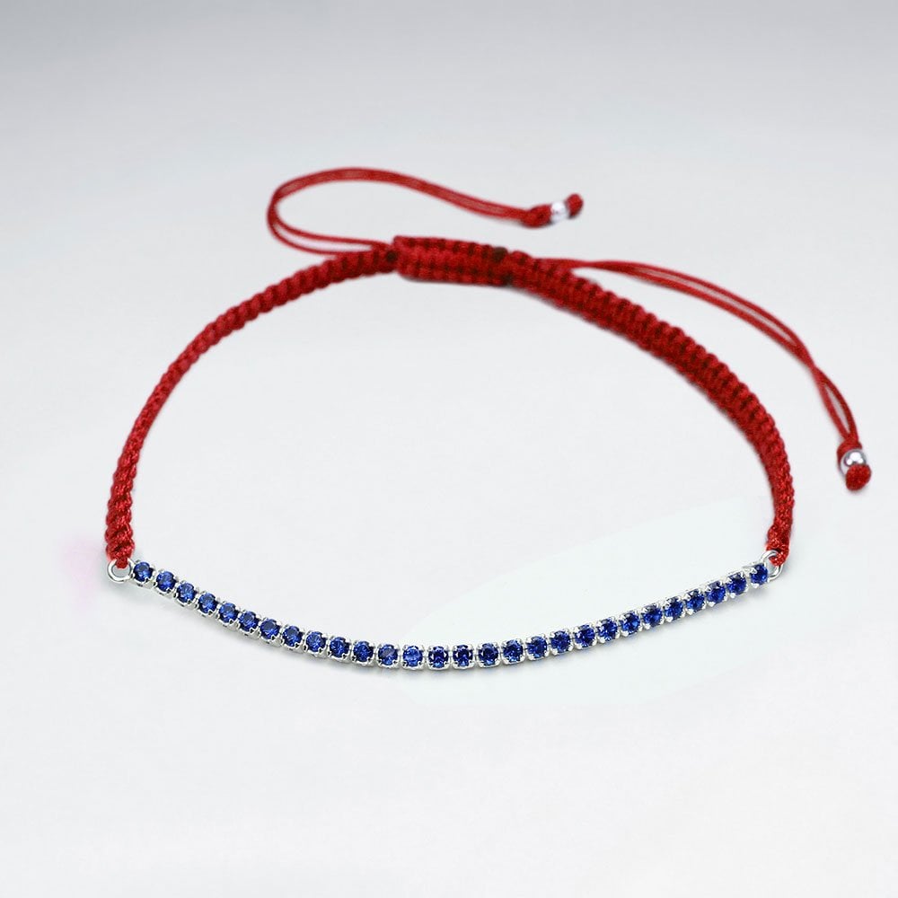 Red Waxed Cotton Half CZ Lined Bracelet