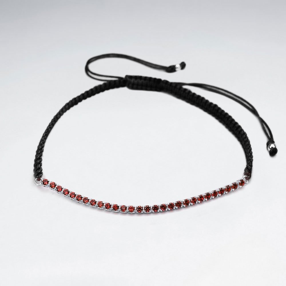 Red Waxed Cotton Half CZ Lined Bracelet
