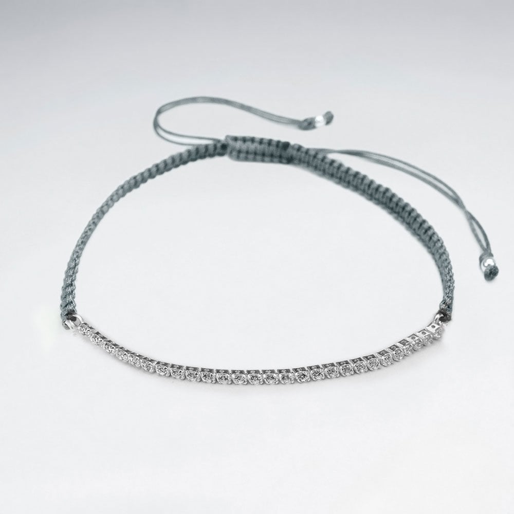 Red Waxed Cotton Half CZ Lined Bracelet
