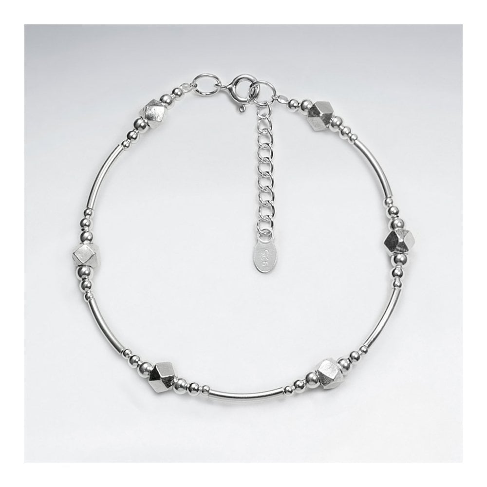 Adjustable Sterling Silver Faceted Bead Bracelet