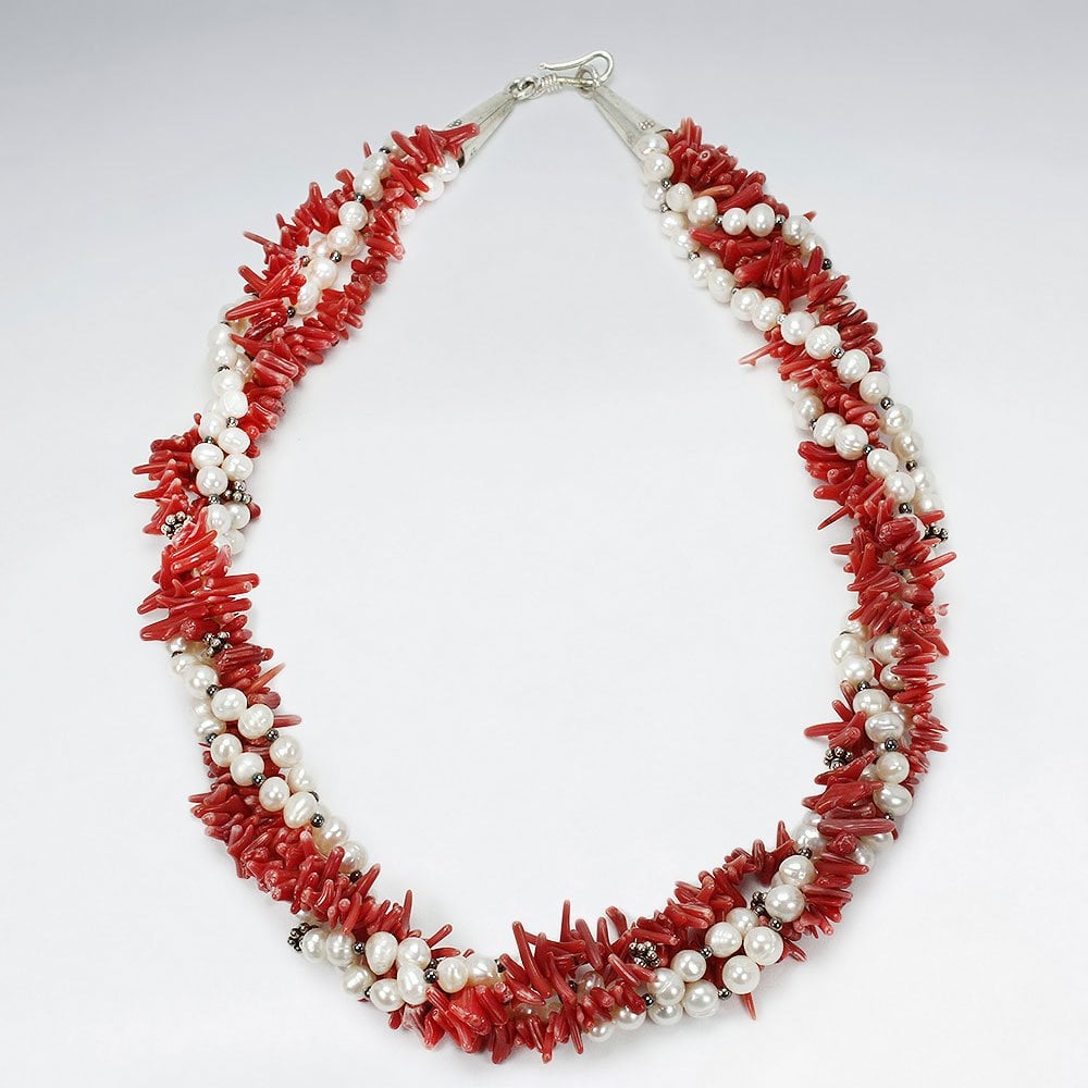 Chunky Sterling Silver Multi-Strand Beaded Necklace