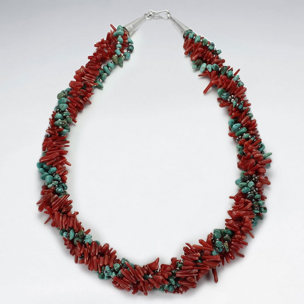 Sterling Silver Multi-Strand Beaded Statement Necklace Length 16.5 inches