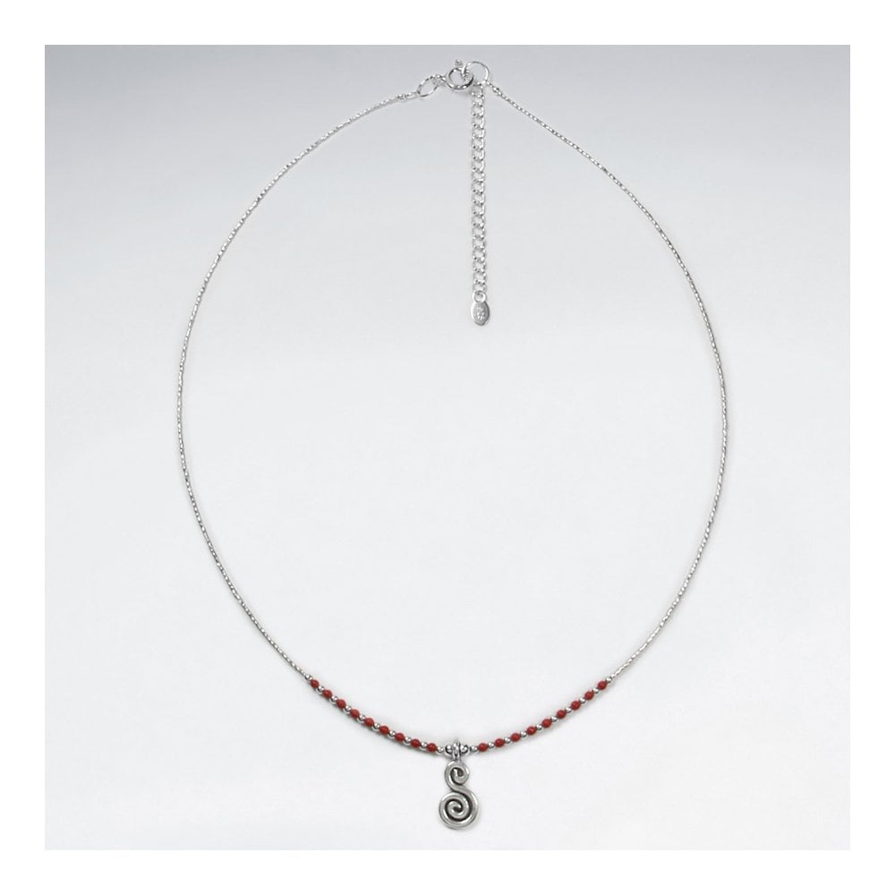 Sterling Silver Beaded Coral Charm Necklace