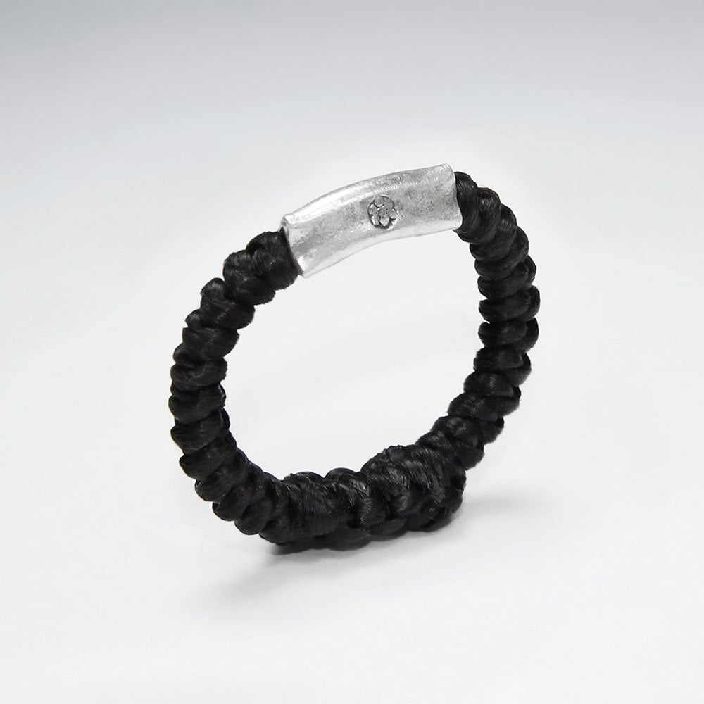 Waxed Cotton and Silver Bar Ring