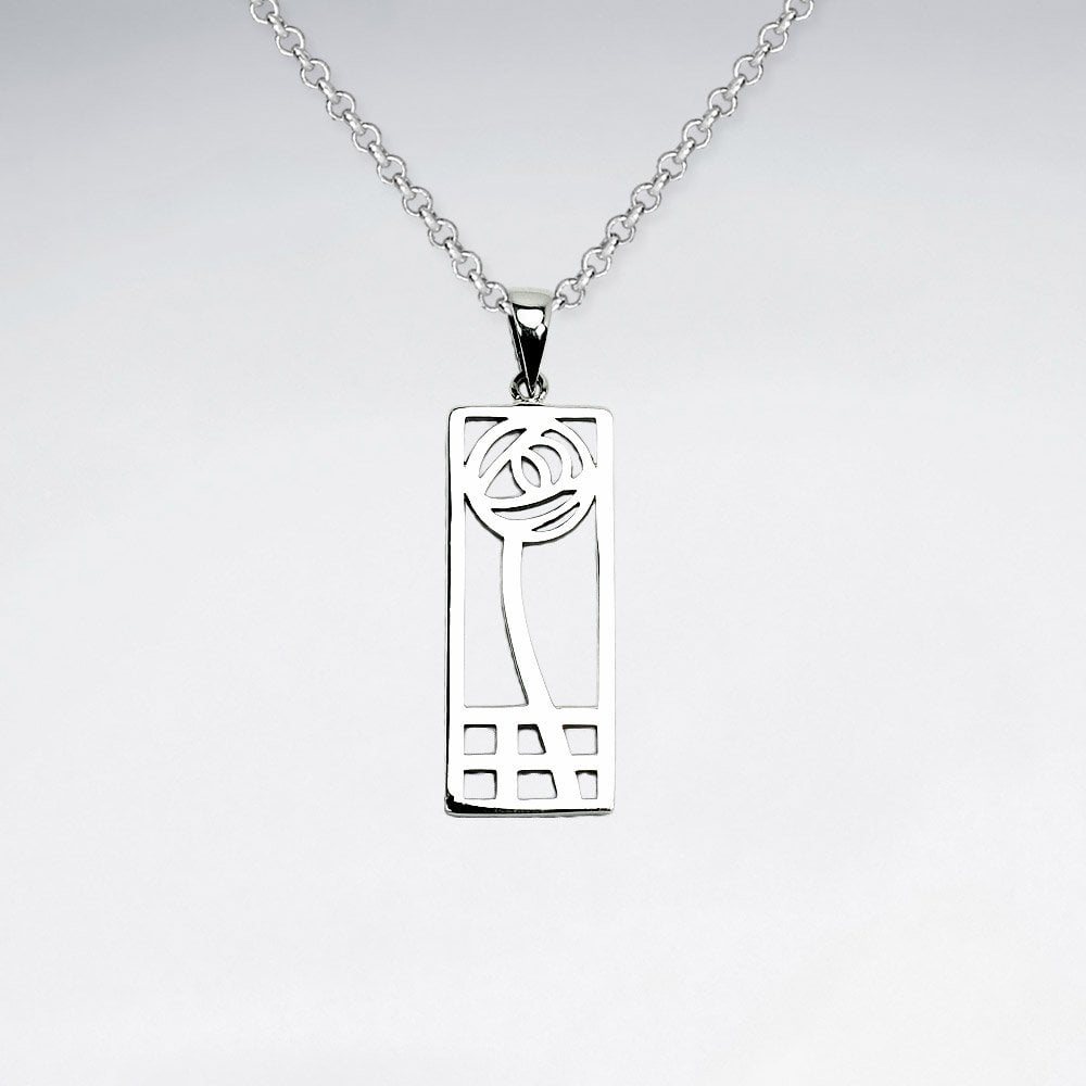 Sterling Silver Rose Silhouette Filigree Pendant