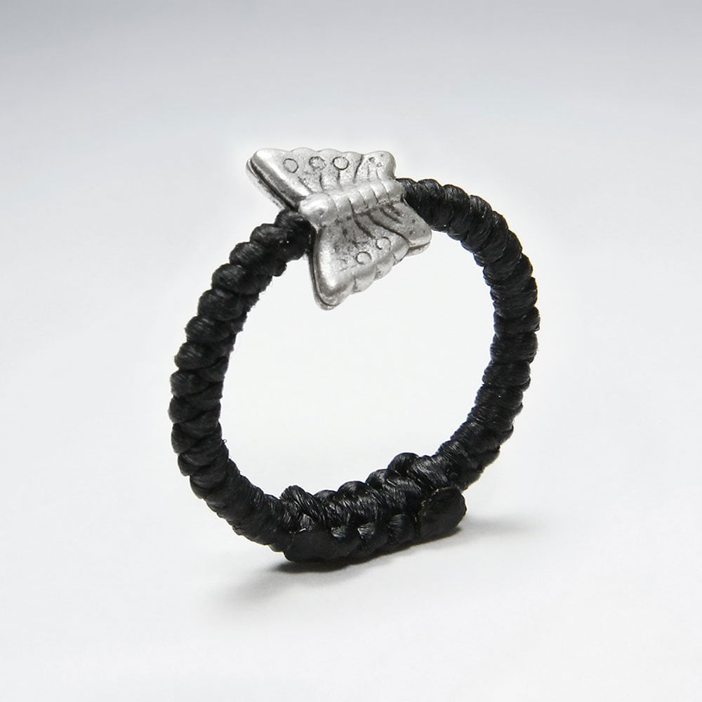 Waxed Cotton Silver Butterfly Ring