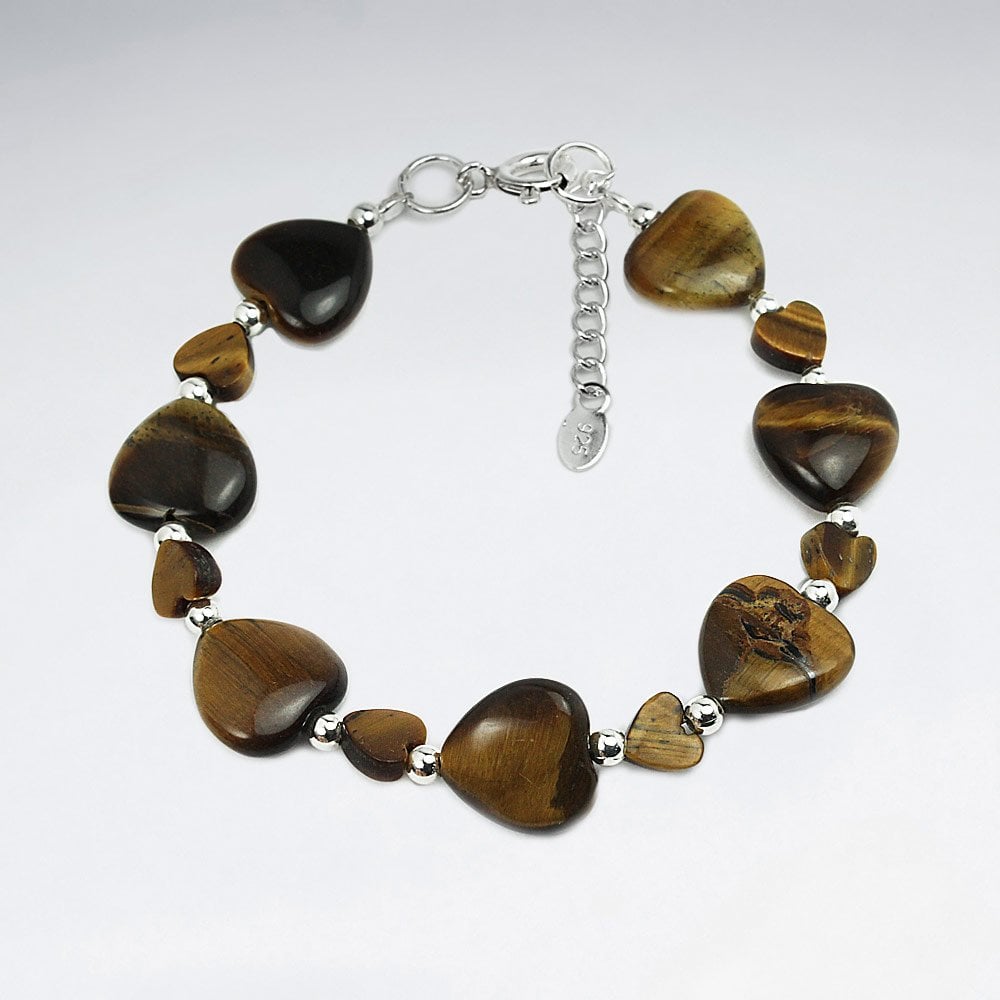 Chunky Sterling Silver Tiger Eye Heart Bracelet