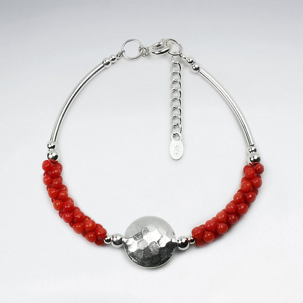 Sterling Silver and Red Coral Statement Bracelet