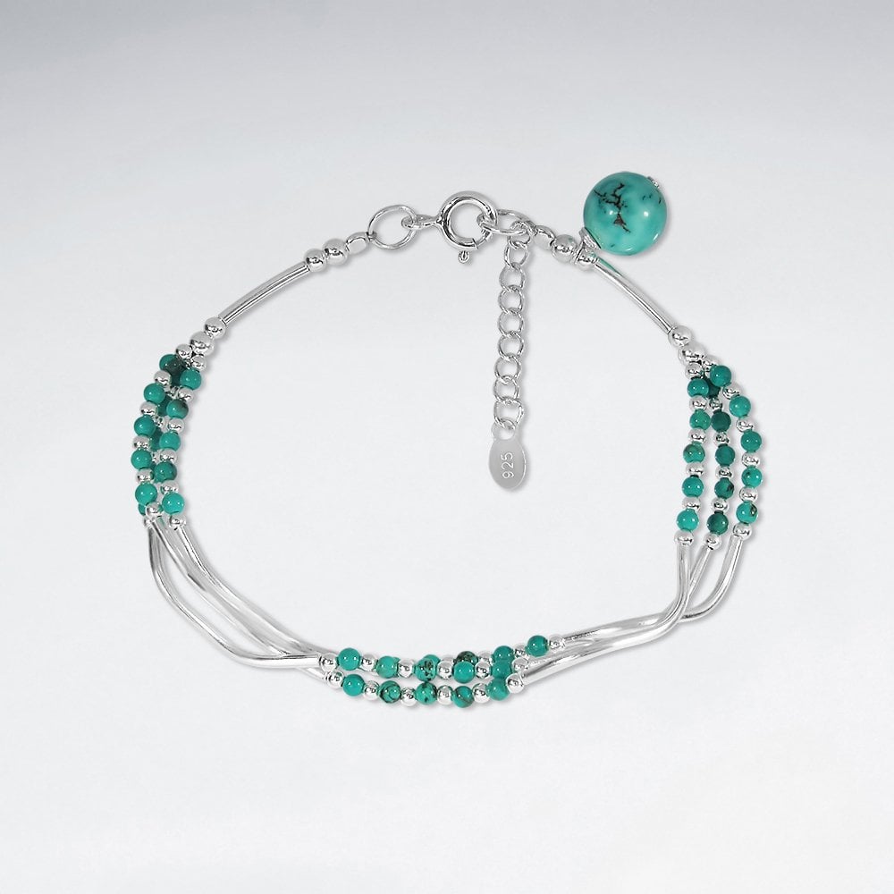 Multi-Strand Silver Turquoise Gemstone Bracelet