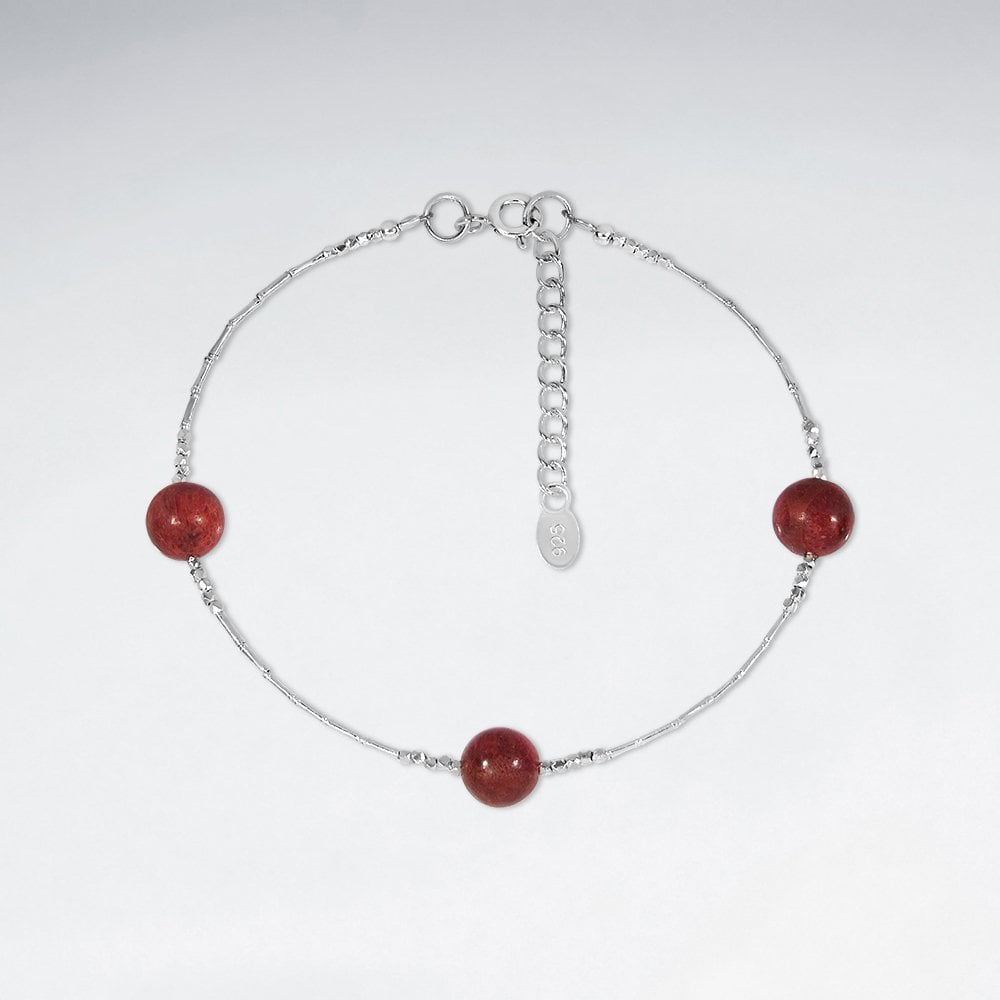 Adjustable Sterling Silver and Red Coral Bracelet
