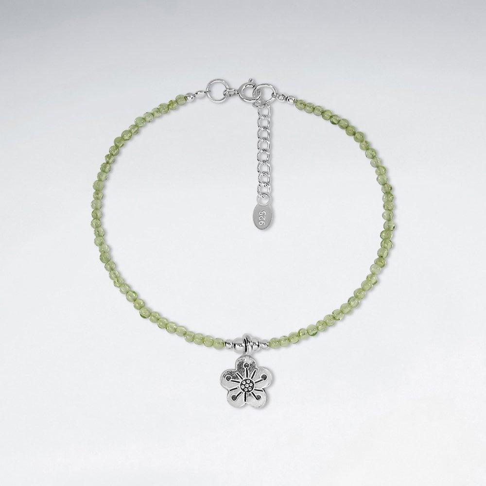 Sterling Silver and Peridot Gemstone Flower Bracelet