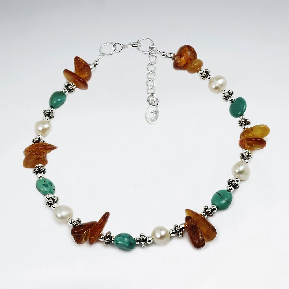 Sterling Silver Mixed Stone Beaded Bracelet