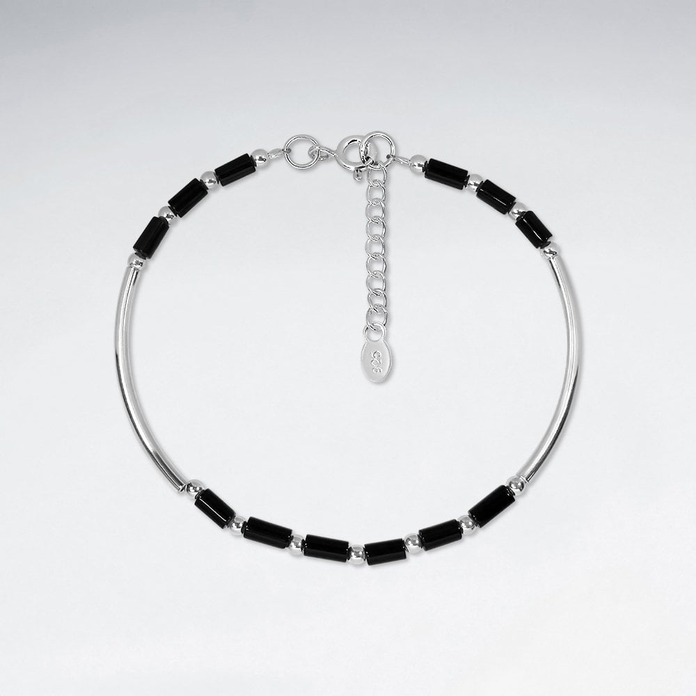 Sterling Silver Black Stone Bead Bracelet