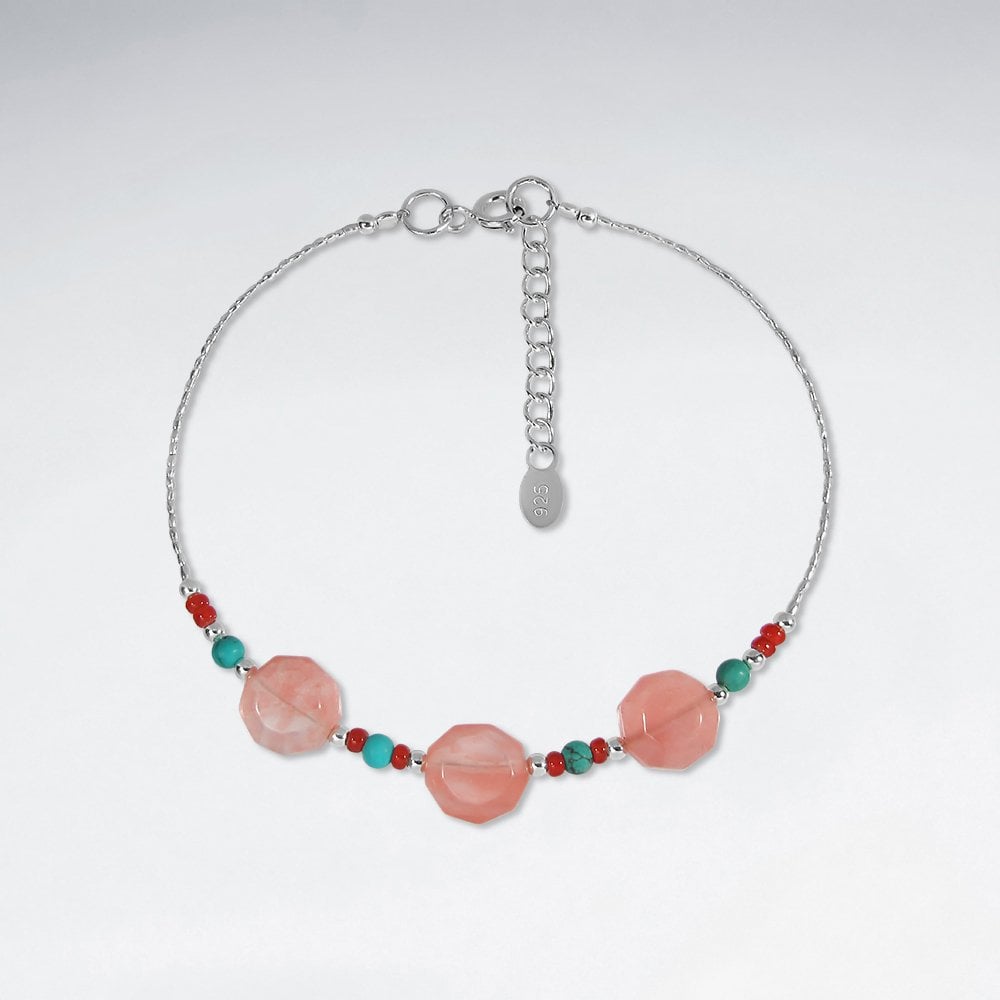 Sterling Silver Moon Stone and Quartz Bracelet