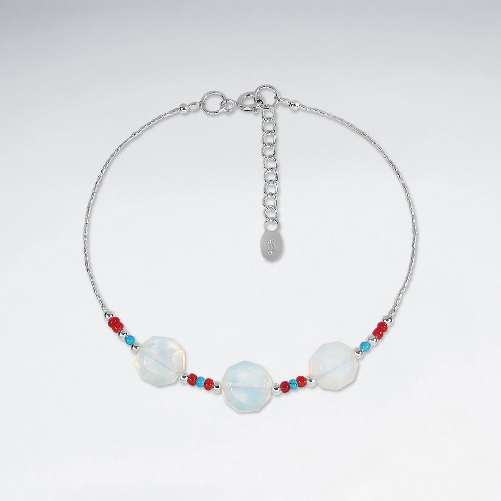 Sterling Silver Moon Stone and Quartz Bracelet