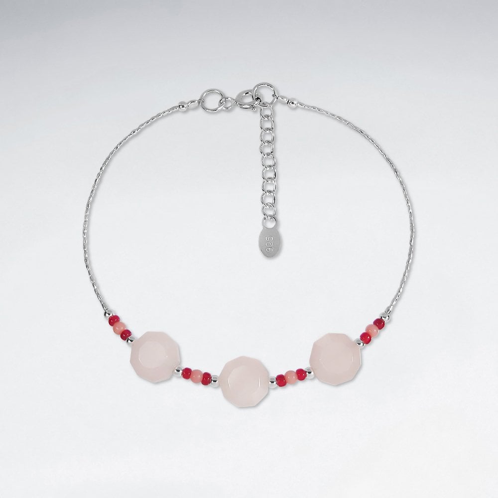 Sterling Silver Moon Stone and Quartz Bracelet