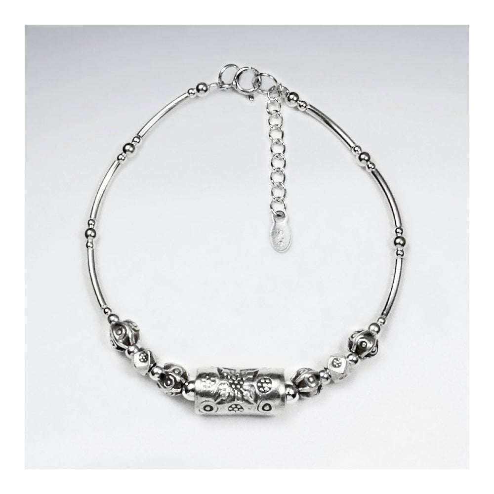 Adjustable Hill Tribe Silver Charm Bead Bracelet